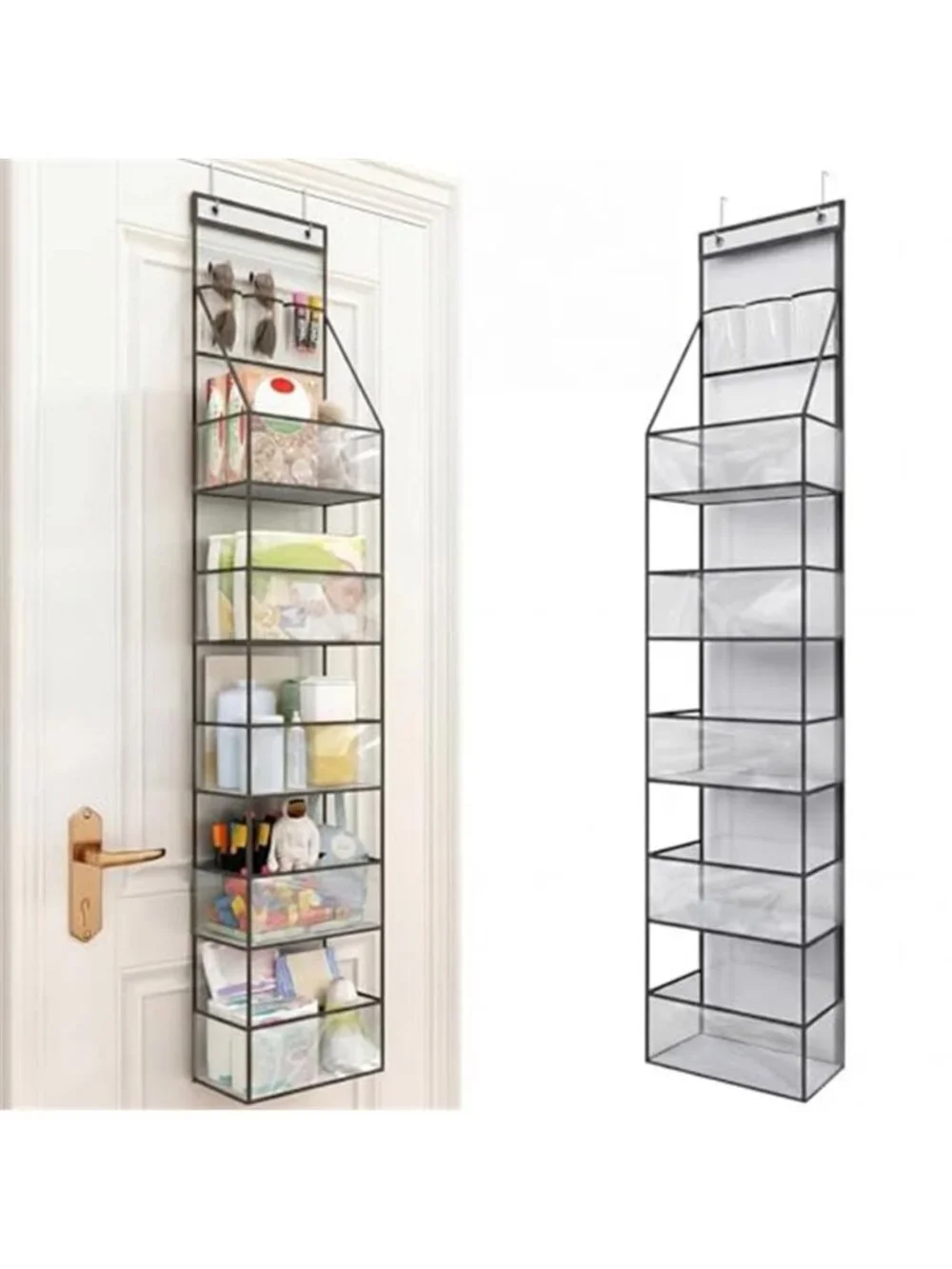 Over Door Organizer Hanging Storage 9 Pocket Clear Closet Pantry Bathroom Grey